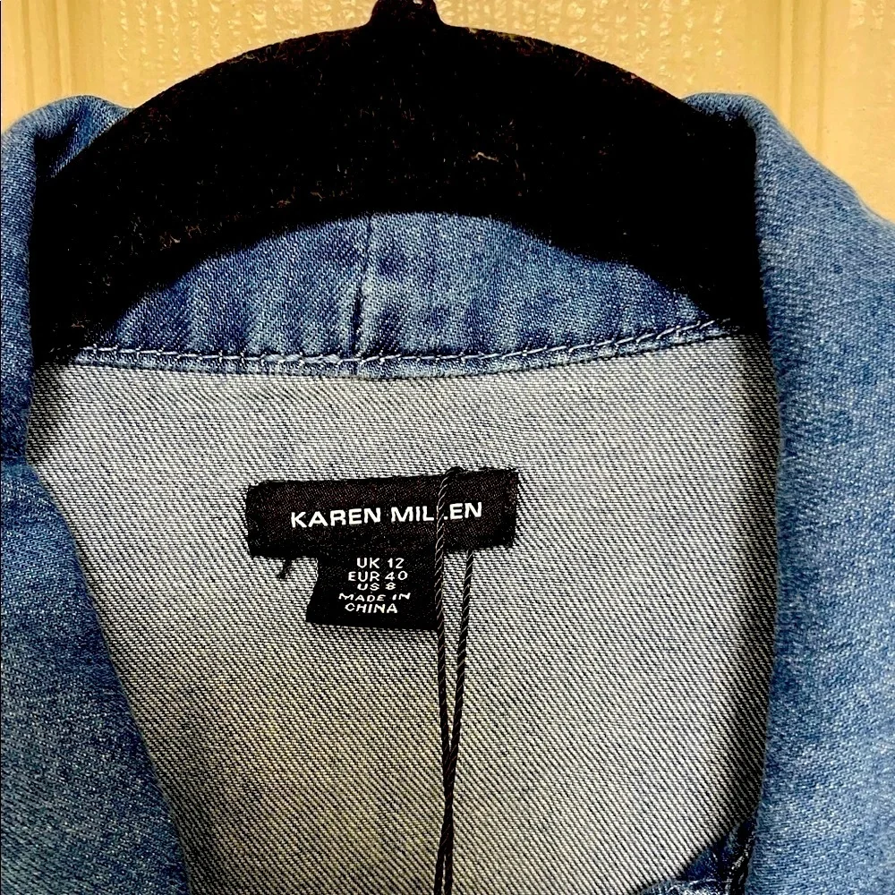 NWT KAREN MILLEN Denim Pussybow Blouse - Picture 6 of 9